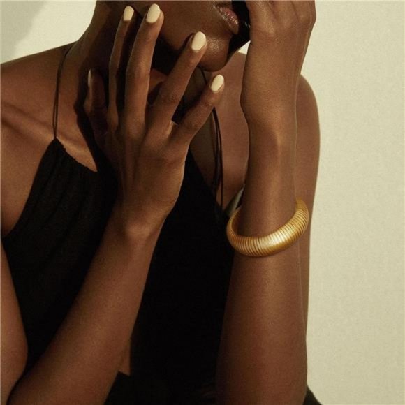 Gold Chunky Stretch Snake Chain Bangle Bracelets Stack for Women Trendy 18K Gold - Picture 4 of 7